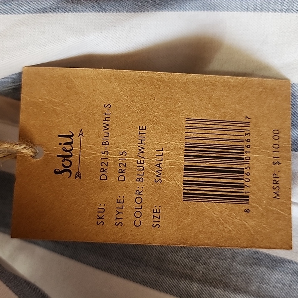 Soleil striped cotton open back mini beach dress cover up tassel trim white blue - Picture 7 of 10